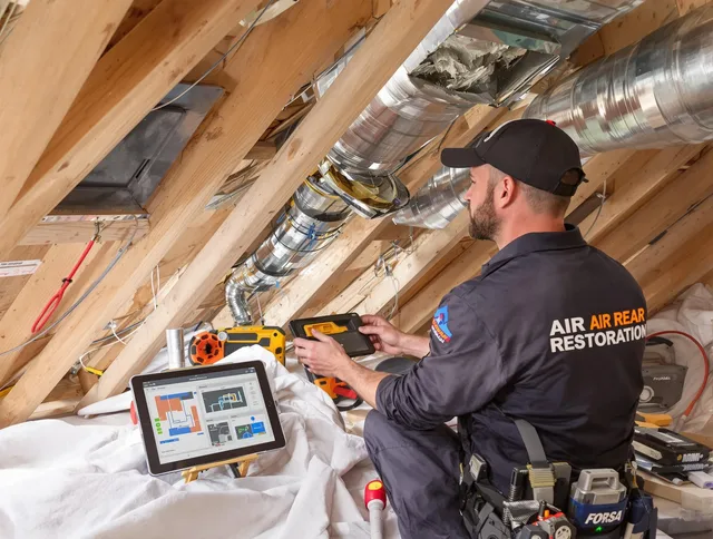 Medway Air Duct Cleaning technician performing precise duct repair work in Medway