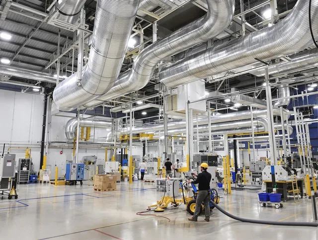 Medway Air Duct Cleaning team performing comprehensive industrial duct cleaning at a large facility in Medway